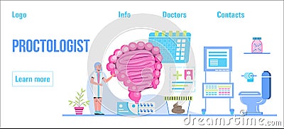 Proctologist concept vector for medical web. app. blog. Intestine doctors examine, treat dysbiosis. Tiny therapist of proctology Vector Illustration