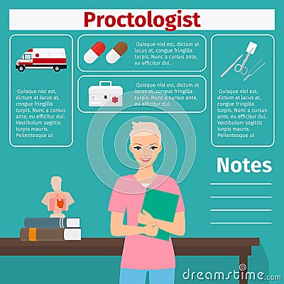 Proctologist and medical equipment icons Vector Illustration