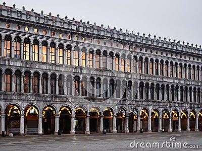 Procuratie Vecchie or Old Procuracies Arcade in Venice Editorial Stock Photo