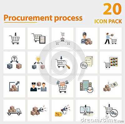 Procurement Process icon set. Collection of simple elements such as the procurement, planning, distribution, monitoring Vector Illustration