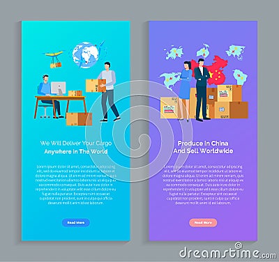 Produce in China Sell Worldwide Business Concept Vector Illustration