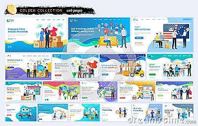 Produce in China Sell Worldwide Online Big Set Vector Illustration