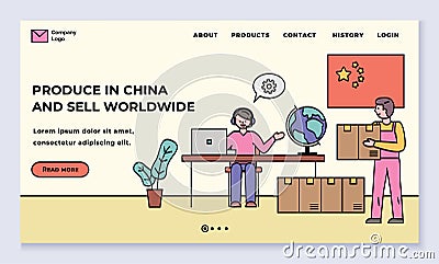 Produce in China and Sell Worldwide Website Page Vector Illustration