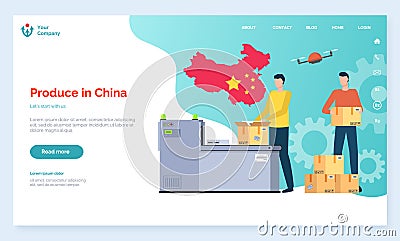 Produce in China People Working with Parcels Web Vector Illustration