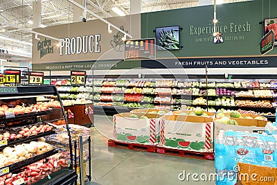 The produce section in a modern grocery store. Editorial Stock Photo