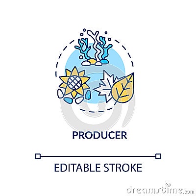 Producers concept icon. Biological food chain energy producing organisms. Land and marine plants. Autotrophs idea thin Vector Illustration