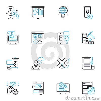 Product analysis linear icons set. Analysis, Product, Features, Benefits, Design, Quality, Performance line vector and Vector Illustration