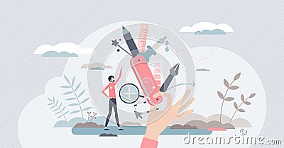 Product or brand design style from business value aspect tiny person concept Vector Illustration