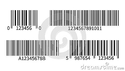 Product code. Line bar stickers with barcode for scan uniquecode bars retail reader vector isolated template Vector Illustration