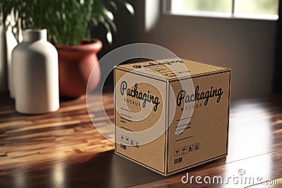 Product cubic box mockup - Realistic brown carton package with copy space Stock Photo