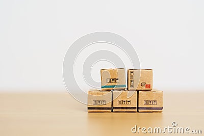 product customer Boxes on table . online shopping, Marketplace platform website, technology, ecommerce, shipping delivery, Stock Photo