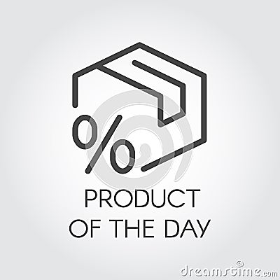 Product of the day simplicity icon. Abstract package and percent sign. Promotion, marketing and advertising label Vector Illustration