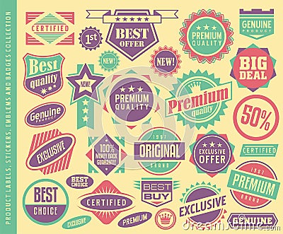 Product labels, stickers, emblems, stamps and badges collection Vector Illustration