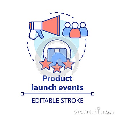 Product launch events concept icon. New product presentation and release thin line illustration. Marketing, advertising Vector Illustration