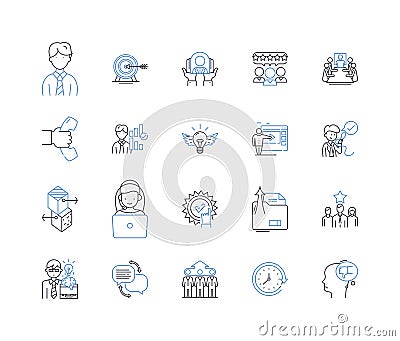 Product-market fit line icons collection. Alignment, Integration, Convergence, Adaptation, Optimization, Compatibility Vector Illustration