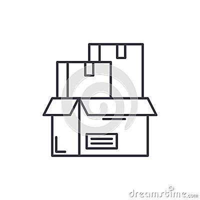 Product packaging line icon concept. Product packaging vector linear illustration, symbol, sign Vector Illustration