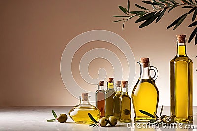 Product packaging mockup photo of bottle of olive oil, studio advertising photoshoot Stock Photo