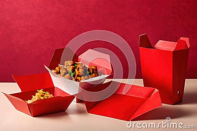 Product packaging mockup photo of Takeaway Chinese food paper bo, studio advertising photoshoot Stock Photo