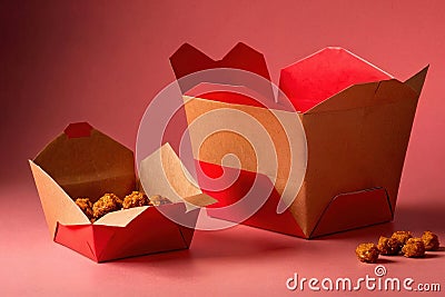 Product packaging mockup photo of Takeaway Chinese food paper bo, studio advertising photoshoot Stock Photo