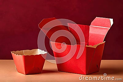 Product packaging mockup photo of Takeaway Chinese food paper bo, studio advertising photoshoot Stock Photo