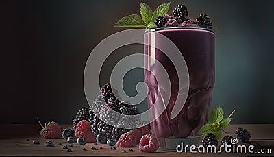 Fresh Healthy Blackberry Fruit Smoothie Generative AI Stock Photo