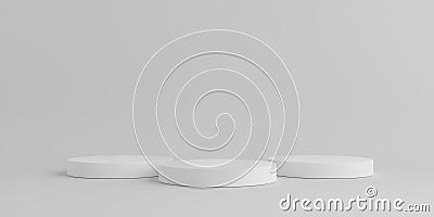 Product Podium - Three White Podiums, Pyramid Formation, White Background. 3D Illustration Stock Photo