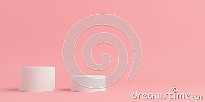 Product Podium - White Podiums, Pink Background. 3D Illustration Stock Photo