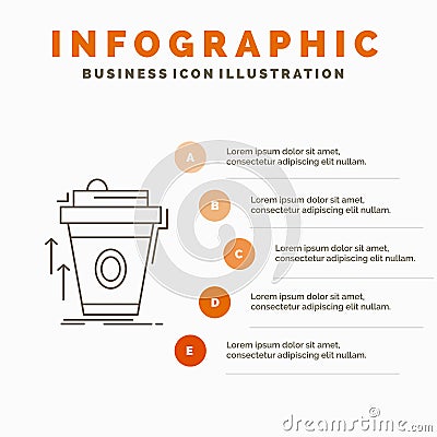 product, promo, coffee, cup, brand marketing Infographics Template for Website and Presentation. Line Gray icon with Orange Vector Illustration