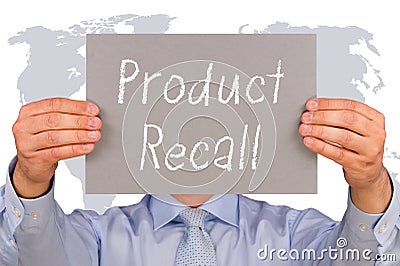 Product Recall - Manager with sign and text Stock Photo