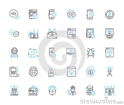 Product refinement linear icons set. Polishing, Improvement, Optimization, Development, Progression, Enhancement Vector Illustration