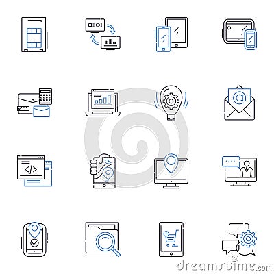 Product service line icons collection. Innovation, Efficiency, Quality, Sustainability, Reliability, Flexibility Vector Illustration