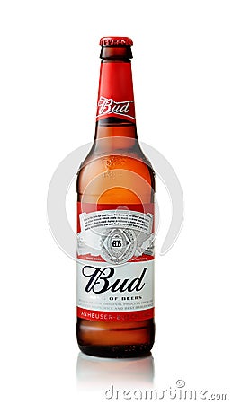 Product shot of Budweiser beer bottle Editorial Stock Photo