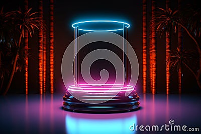Product spotlight Cylinder podium featuring eye catching neon lighting dynamics Stock Photo