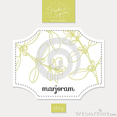 Product sticker with hand drawn marjoram leaves Vector Illustration