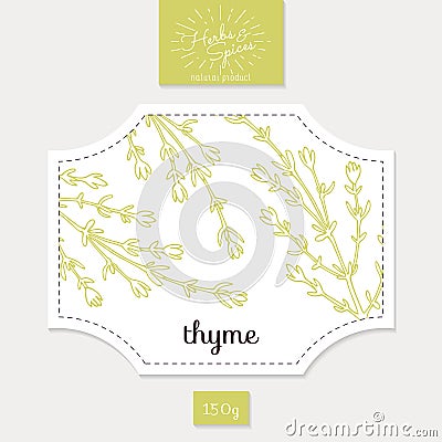 Product sticker with hand drawn thyme leaves Vector Illustration