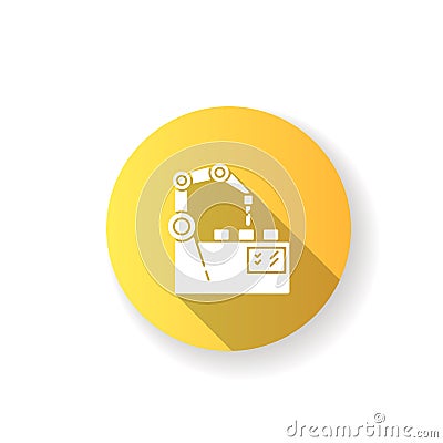 Production automation yellow flat design long shadow glyph icon Vector Illustration