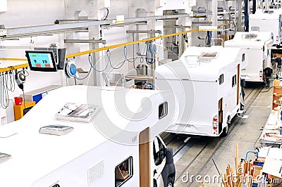 Production of camper vans/ motorhomes/ caravans in a factory Editorial Stock Photo