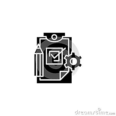 Production control black icon concept. Production control flat vector symbol, sign, illustration. Vector Illustration