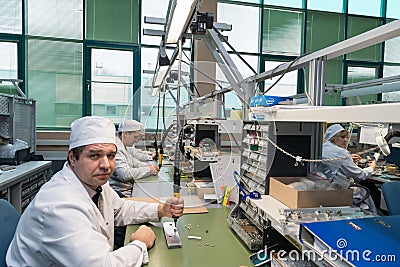 Production of electronic components at high-tech factory Editorial Stock Photo