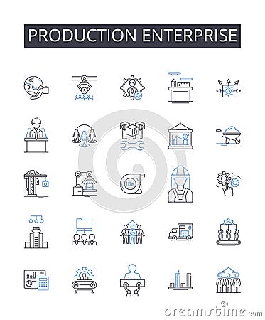 Production enterprise line icons collection. Creation business, Assembly company, Manufacturing corporation, Building Vector Illustration