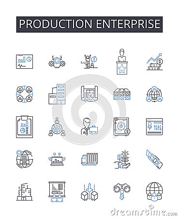 Production enterprise line icons collection. Creation business, Assembly company, Manufacturing corporation, Building Vector Illustration