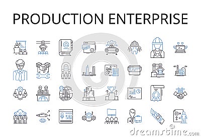 Production enterprise line icons collection. Creation business, Assembly company, Manufacturing corporation, Building Vector Illustration