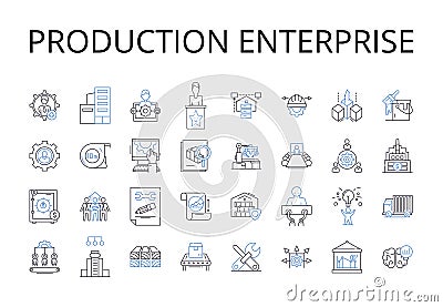 Production enterprise line icons collection. Creation business, Assembly company, Manufacturing corporation, Building Vector Illustration