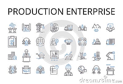 Production enterprise line icons collection. Creation business, Assembly company, Manufacturing corporation, Building Vector Illustration