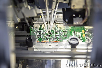 The production line of electronic board with microchip Stock Photo