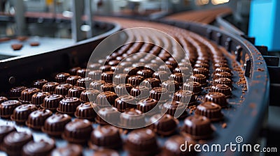 production of many chocolate candies in row Cartoon Illustration