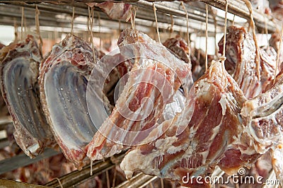 Production of smoked meat Stock Photo