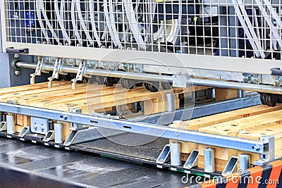 Production of wooden pallets on an automatic line Stock Photo