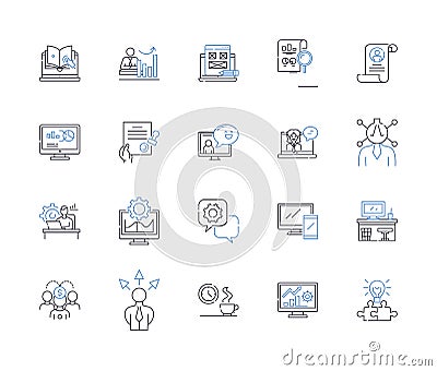 Productive business line icons collection. Efficiency, Organization, Time-management, Collaboration, Innovation Vector Illustration