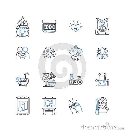 Productive entertainment line icons collection. Focus, Training, Skill-building, Learning, Efficiency, Growth Vector Illustration